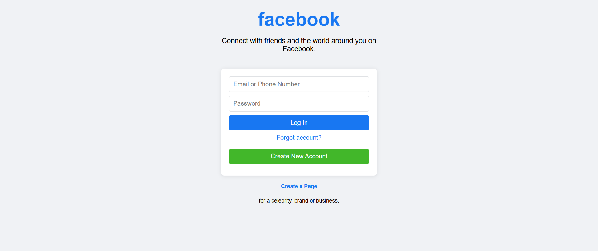 Facebook login page clone